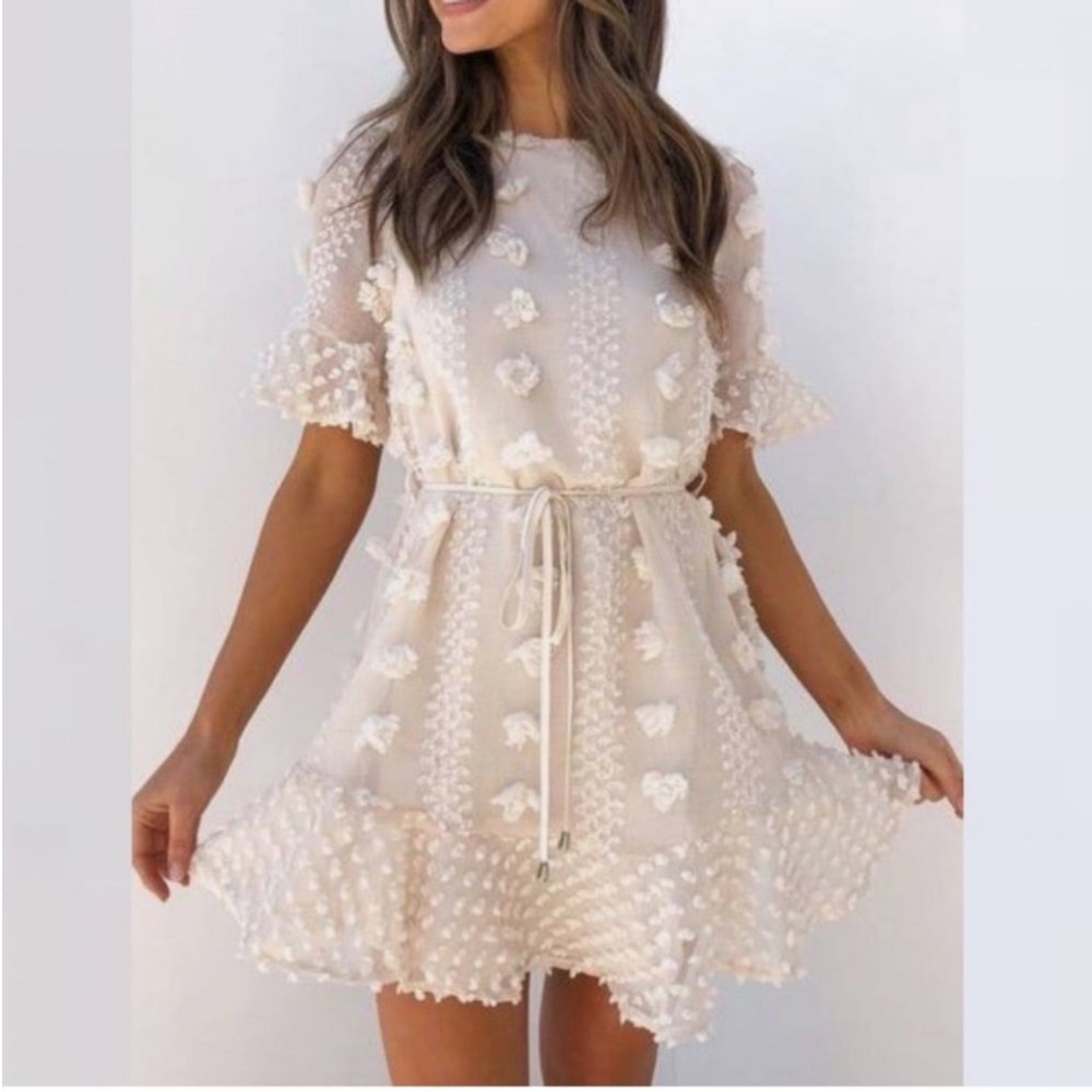 Delicate Ivory Textured Mini Dress
